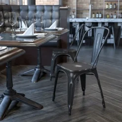 Flash Furniture Tenley Metal Stacking Chair, Distressed Black (ET3534BK)