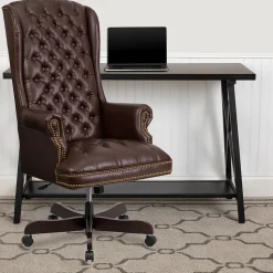 Flash Furniture Turner Ergonomic LeatherSoft Swivel High Back Fully Tufted Executive Office Chair, Brown (CI360BRN)