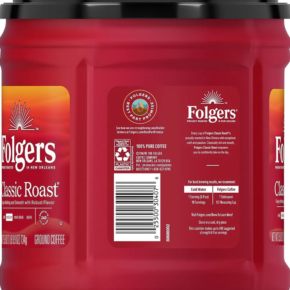 Folgers Classic Roast Ground Coffee, Medium Roast, 25.9 oz. Canister (SMU02042/2550030407)