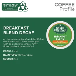 Green Mountain Breakfast Blend Decaf Coffee Keurig® K-Cup® Pods, Light Roast, 48/Box (5000355634)