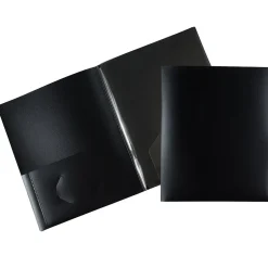 JAM Paper Heavy Duty 4-Pocket Plastic Folders, Black, 2/Pack (389MP4bl) Discount