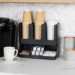 Mind Reader 6 Compartment 2-Tier Cup and Condiment Countertop Organizer, Black (UPRIGHT6-BLK)