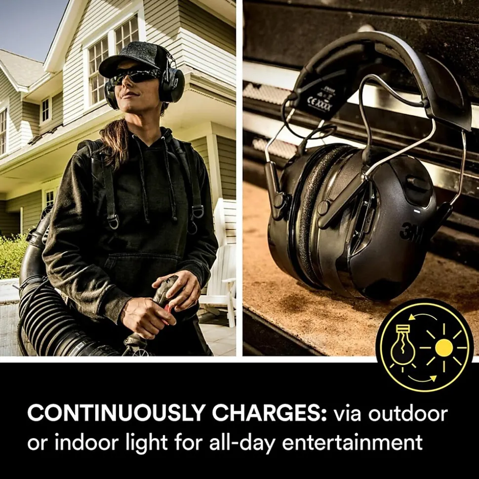 3M WorkTunes Connect and Solar Wireless Bluetooth Hearing Protector, 26 dB, Black (90573-DC)