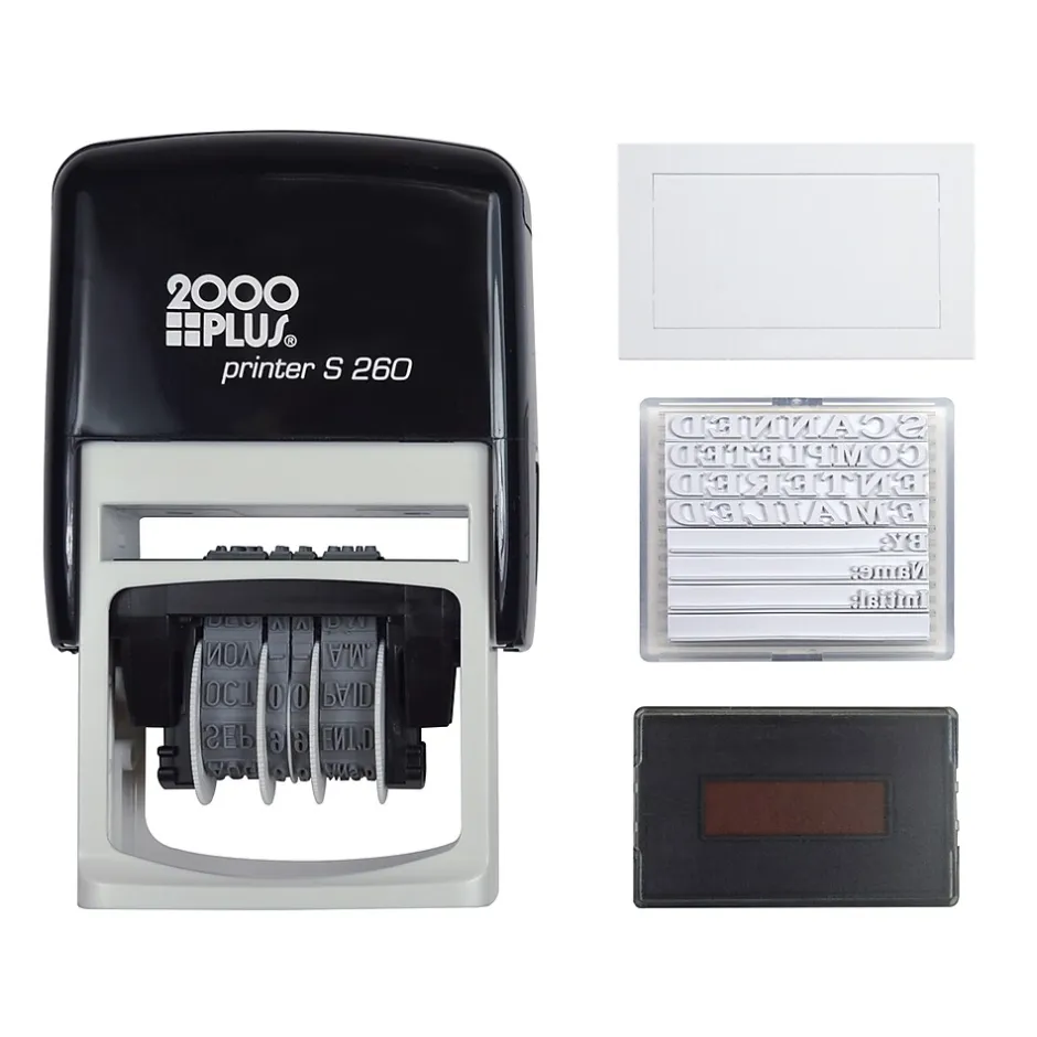 2000 Plus 4-in-1 Date Stamp, Scanned, Completed, Entered, Emailed, Blue and Red Ink (011098) New