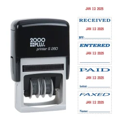 2000 Plus Printer S 260 Faxed, Paid, Received, Entered Rectangle Date Stamps, Blue and Red Ink (065005) Sale