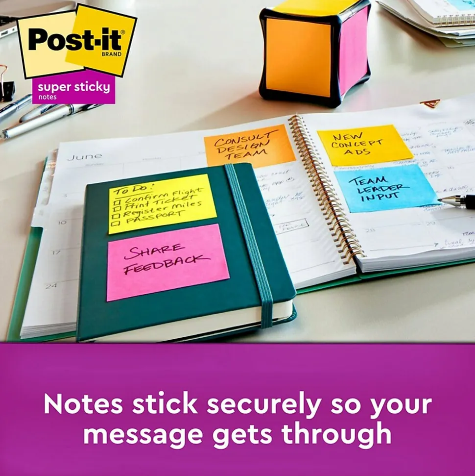 Post-it Full Adhesive Notes, 3" x 3", Energy Boost Collection, 30 Sheet/Pad, 4 Pads/Pack (F3304SSAU)