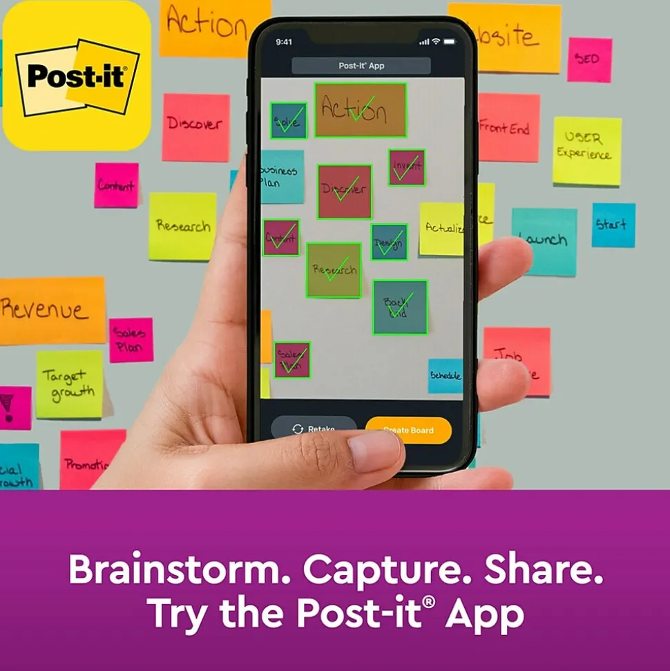 Post-it Full Adhesive Notes, 3" x 3", Energy Boost Collection, 30 Sheet/Pad, 4 Pads/Pack (F3304SSAU)