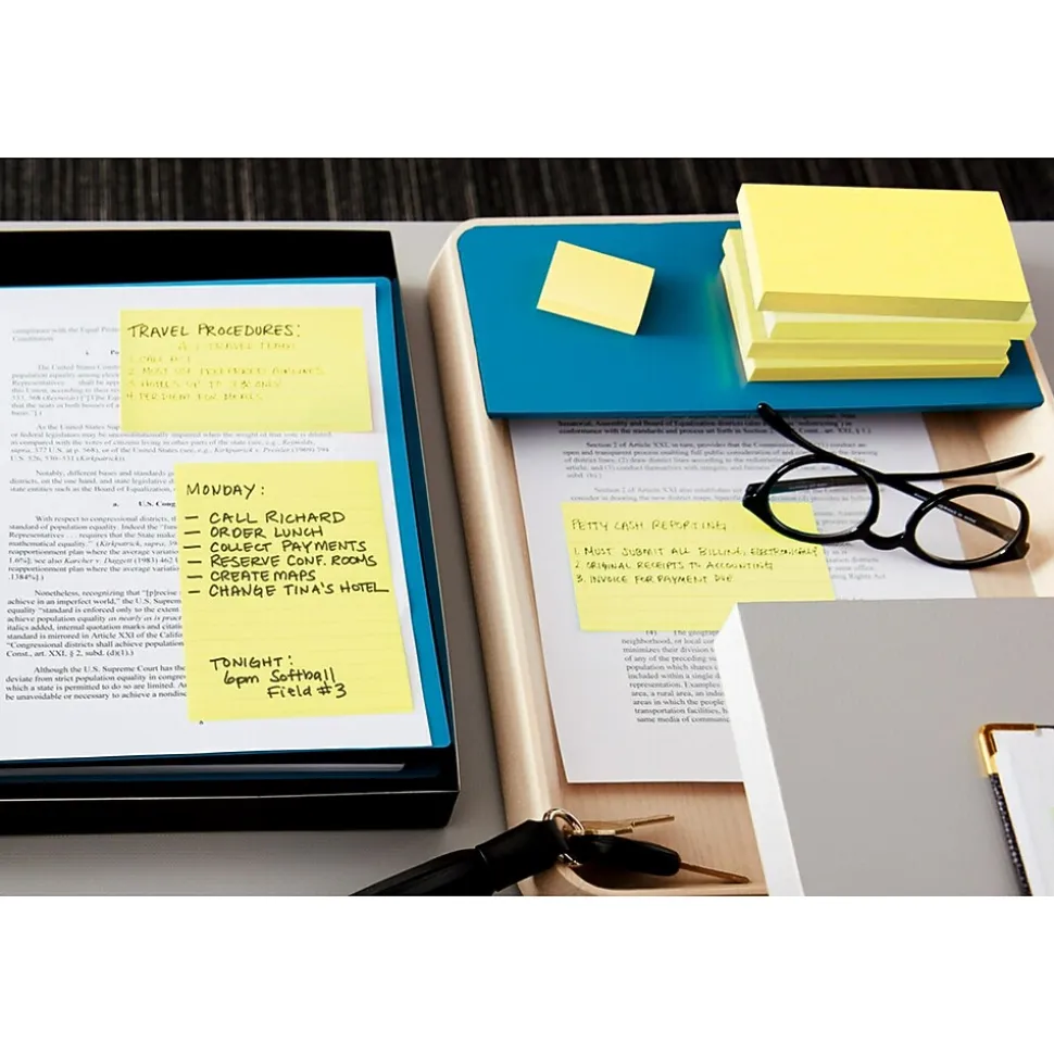 Post-it Greener Recycled Notes, 4" x 6", Canary Collection, Lined, 100 Sheet/Pad, 12 Pads/Pack (660RPYW)