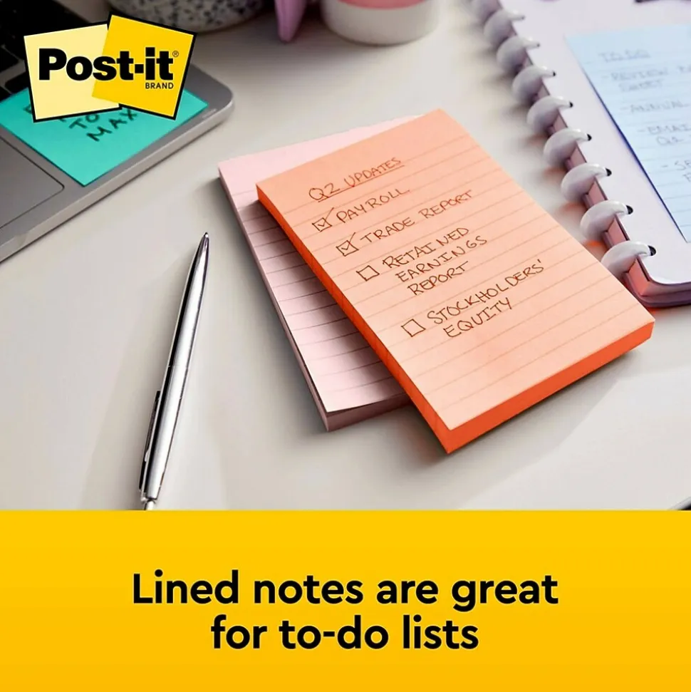 Post-it Greener Recycled Notes, 4" x 6", Sweet Sprinkles Collection, Lined, 100 Sheet/Pad, 5 Pads/Pack (6605PKRPA)