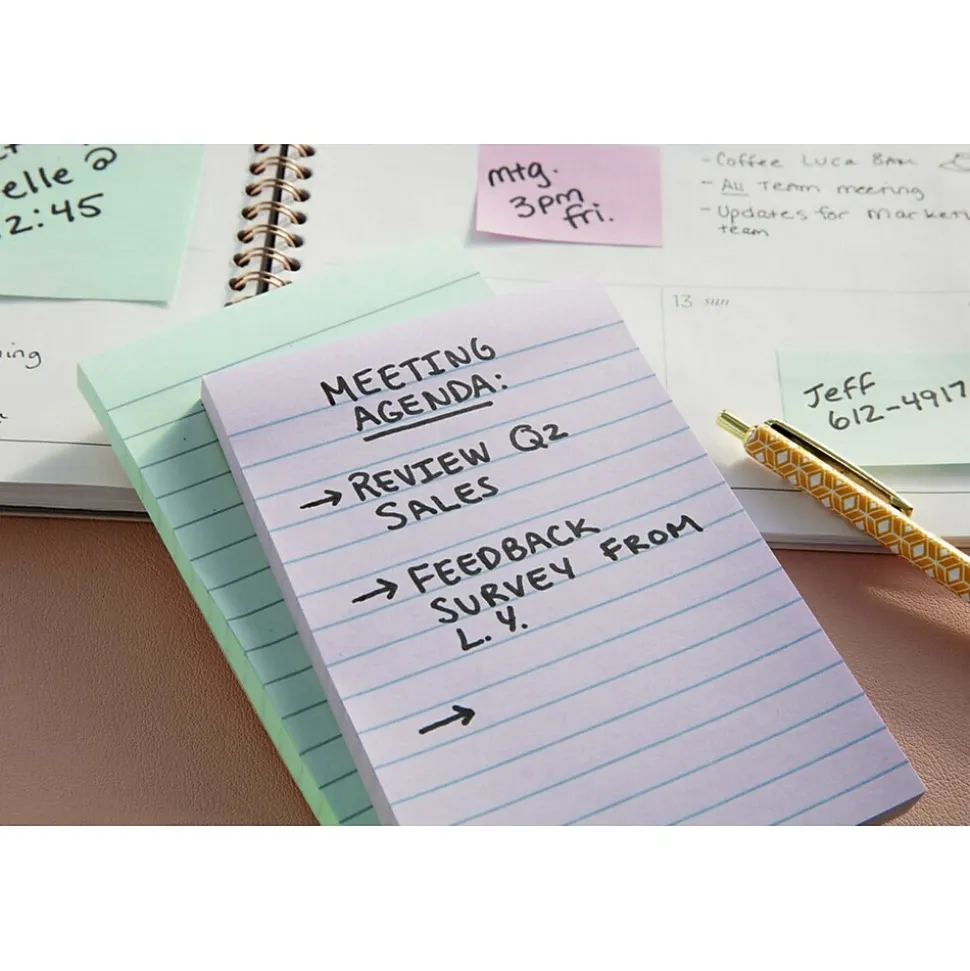 Post-it Greener Recycled Notes, 4" x 6", Sweet Sprinkles Collection, Lined, 100 Sheet/Pad, 5 Pads/Pack (6605PKRPA)