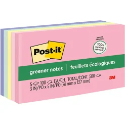 Post-it Greener Recycled Notes, 3" x 5", Sweet Sprinkles Collection, 100 Sheet/Pad, 5 Pads/Pack (655RPA)