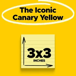 Post-it Notes, 3" x 3", Canary Collection, Lined, 100 Sheet/Pad, 6 Pads/Pack (630-6PK)