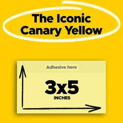 Post-it Notes, 3" x 5", Canary Collection, 100 Sheet/Pad, 12 Pads/Pack (655-YW)