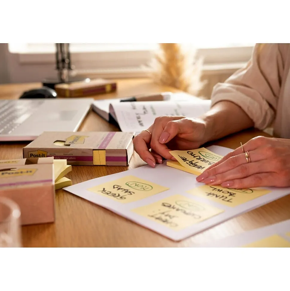 Post-it 100% Recycled Paper Super Sticky Notes, 3" x 3", Canary Collection, 70 Sheets/Pad, 24 Pads/Pack (654R-24SSCY-CP)