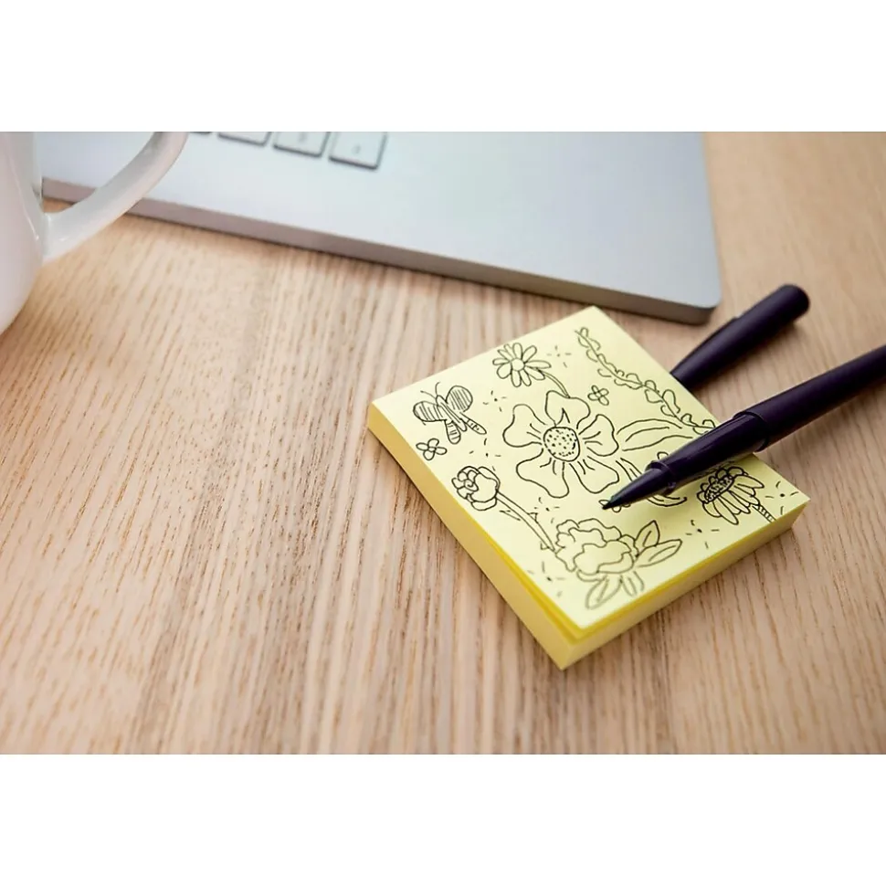 Post-it 100% Recycled Paper Super Sticky Notes, 3" x 3", Canary Collection, 70 Sheets/Pad, 24 Pads/Pack (654R-24SSCY-CP)