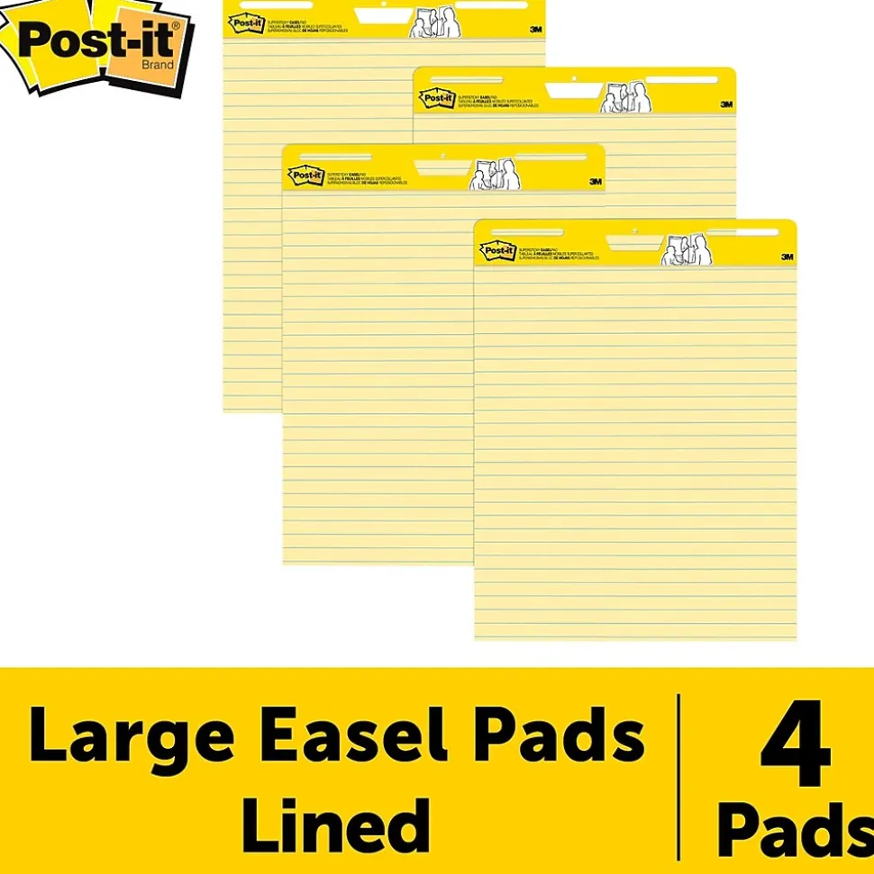 Post-it Super Sticky Easel Pad, 25" x 30", Lined, 30 Sheets/Pad, 4 Pads/Pack (561VAD4PK)