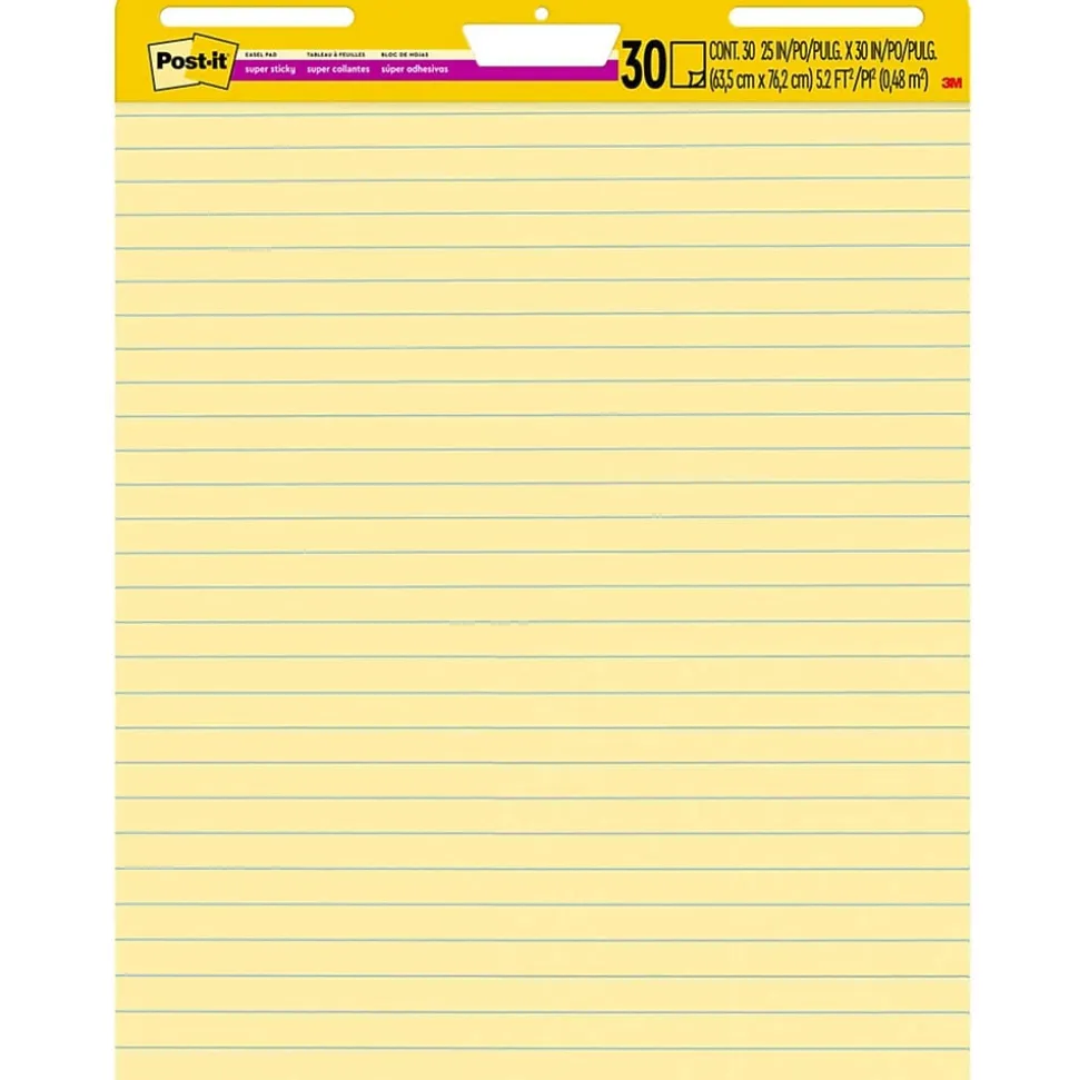 Post-it® Super Sticky Easel Pad, 25" x 30", Yellow with Lines, 30 Sheets/Pad (561)