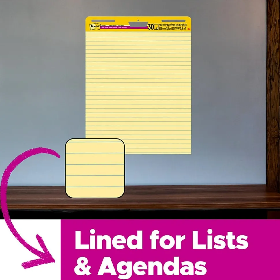 Post-it® Super Sticky Easel Pad, 25" x 30", Yellow with Lines, 30 Sheets/Pad (561)
