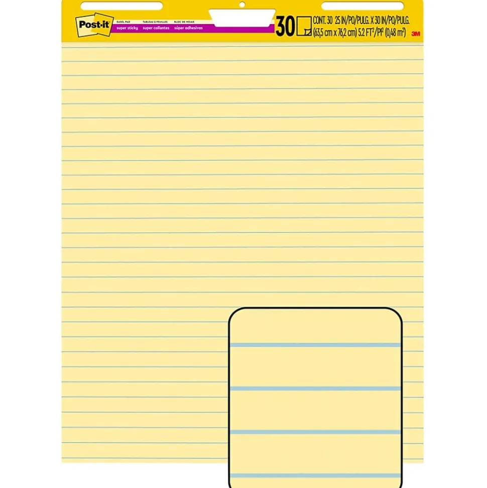 Post-it® Super Sticky Easel Pad, 25" x 30", Yellow with Lines, 30 Sheets/Pad (561)