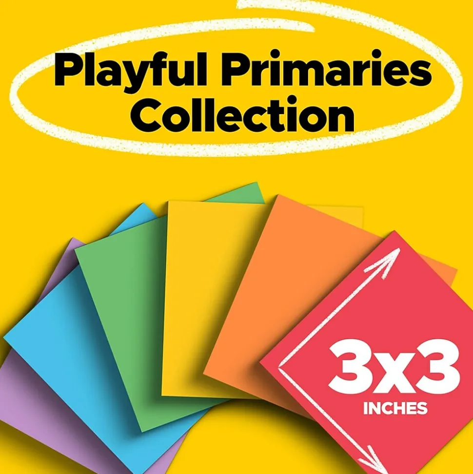 Post-it Super Sticky Notes, 3" x 3", Playful Primaries Collection, 90 Sheet/Pad, 12 Pads/Pack (65412SSAN)