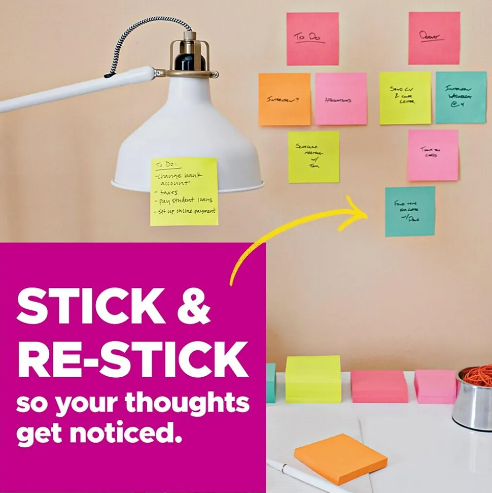 Post-it Super Sticky Notes, 3" x 3", Playful Primaries Collection, 90 Sheet/Pad, 12 Pads/Pack (65412SSAN)