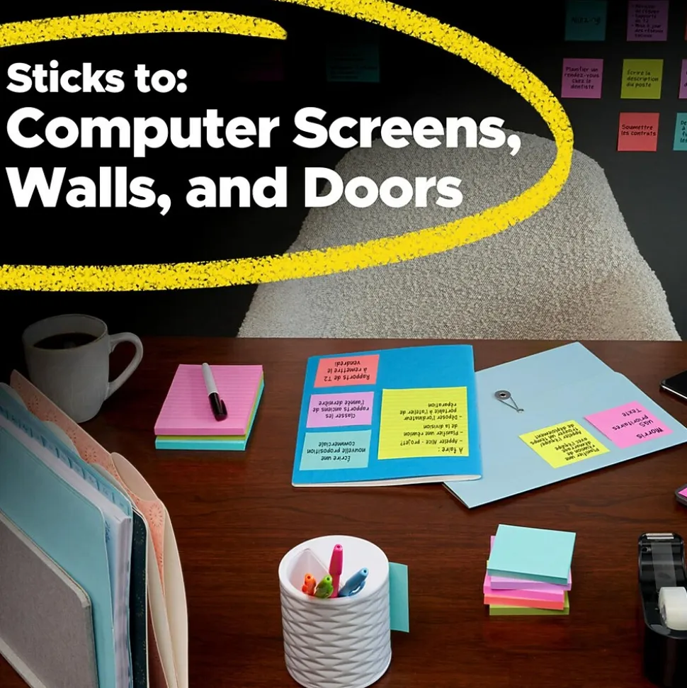 Post-it Super Sticky Notes, 3" x 3", Playful Primaries Collection, 90 Sheet/Pad, 12 Pads/Pack (65412SSAN)