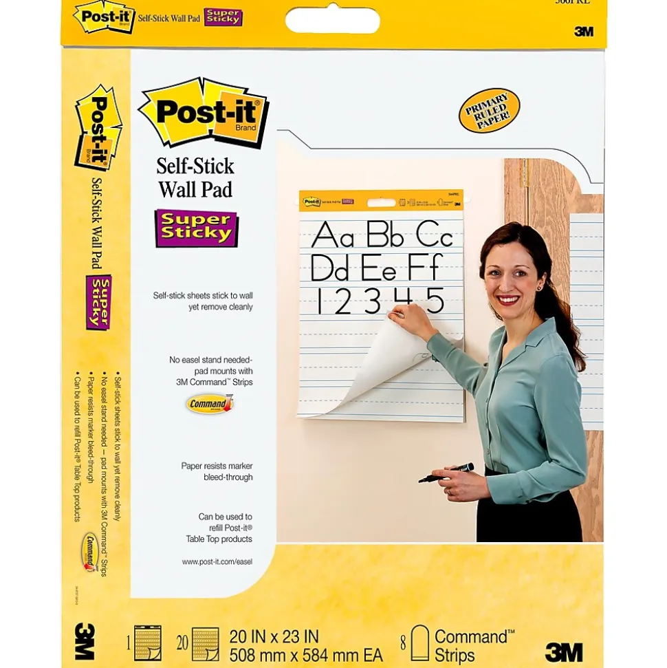 Post-it Super Sticky Wall Easel Pad, 20" x 23", Primary Lined, 20 Sheets/Pad, 2 Pads/Pack (566PRL)