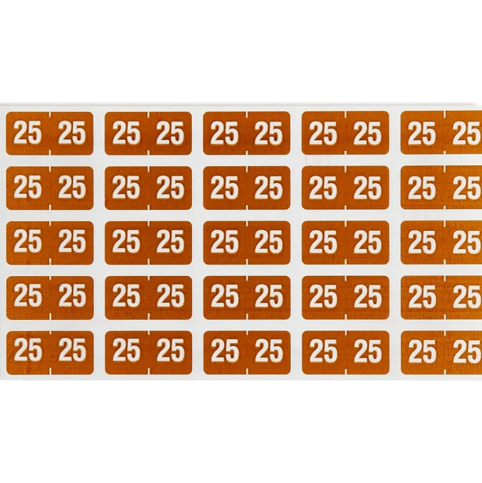 Smead "25" ETS Color-Coded Labels, 1" x 0.5" Brown, 25 Labels/Sheet, 10 Sheets/Pack (67925)