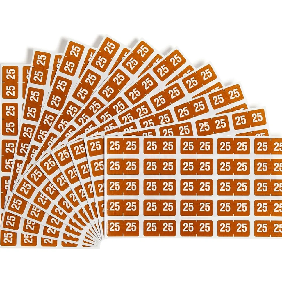 Smead "25" ETS Color-Coded Labels, 1" x 0.5" Brown, 25 Labels/Sheet, 10 Sheets/Pack (67925)