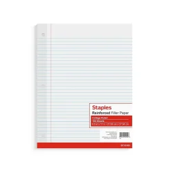 Staples College Ruled Filler Paper, 8.5" x 11", 100 Sheets/Pack, 12 Packs/Carton (TR16183) Best