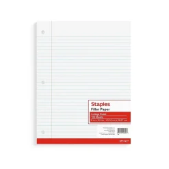 Staples College Ruled Filler Paper, 8" x 10.5", White, 120 Sheets/Pack, 36 Packs/Carton (TR37427)