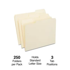 Staples 30% Recycled File Folders, 1/3-Cut Tab, Letter Size, Manila, 250/Box (ST56673-CC) Clearance
