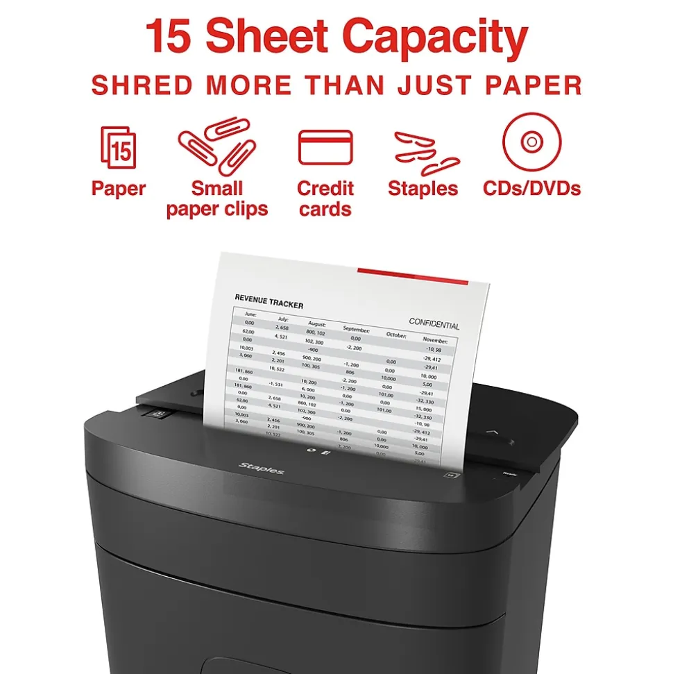Staples 15-Sheet Cross-Cut Multi-Media Shredder (ST62154)