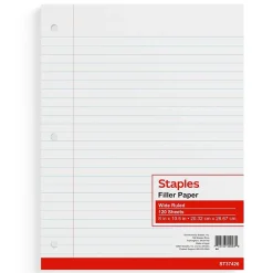 Staples ® Wide Ruled Filler Paper, 8" x 10.5", White, 120 Sheets/Pack (ST37426D) Outlet