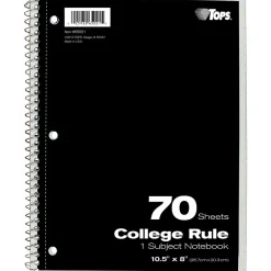 TOPS 1-Subject Notebook, 8" x 10.5", College Ruled, 70 Sheets, Assorted Colors (TOP 65021) Outlet