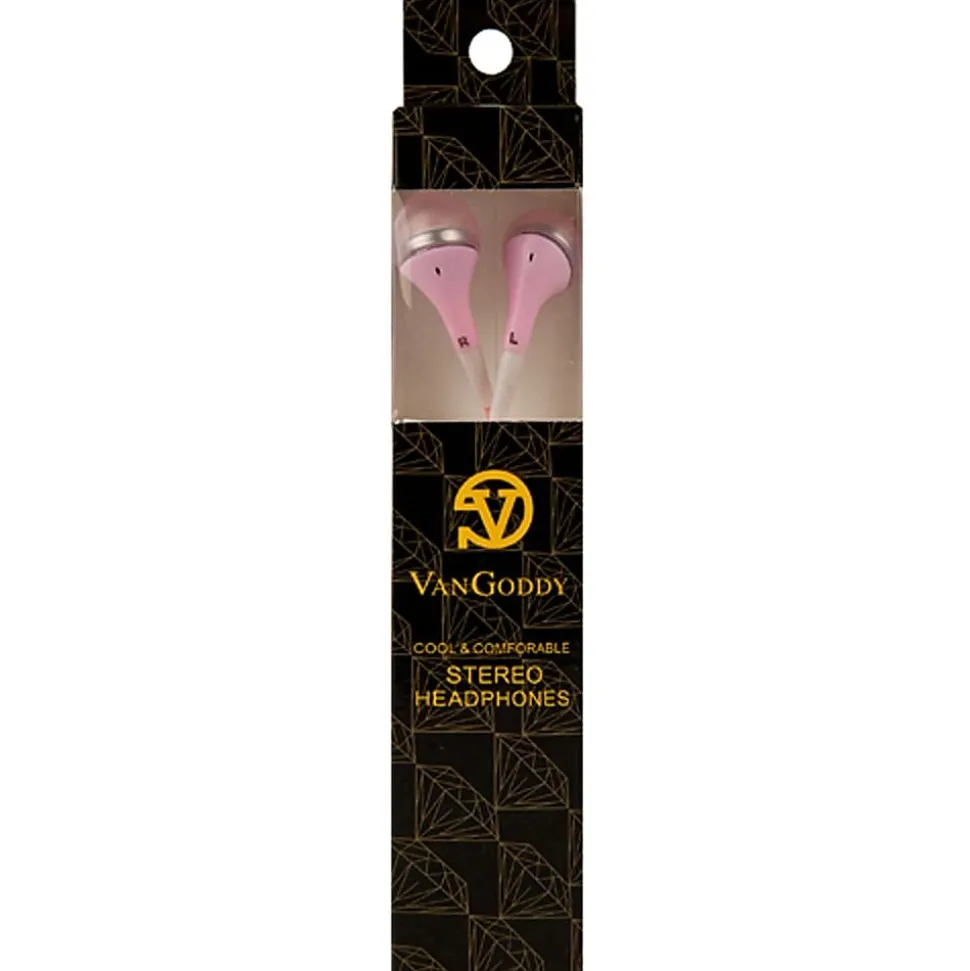 Vangoddy Deluxe Stereo Hands-free Earbud Headset 3.5mm with MIC, Pink, 5/Pack (000000369)
