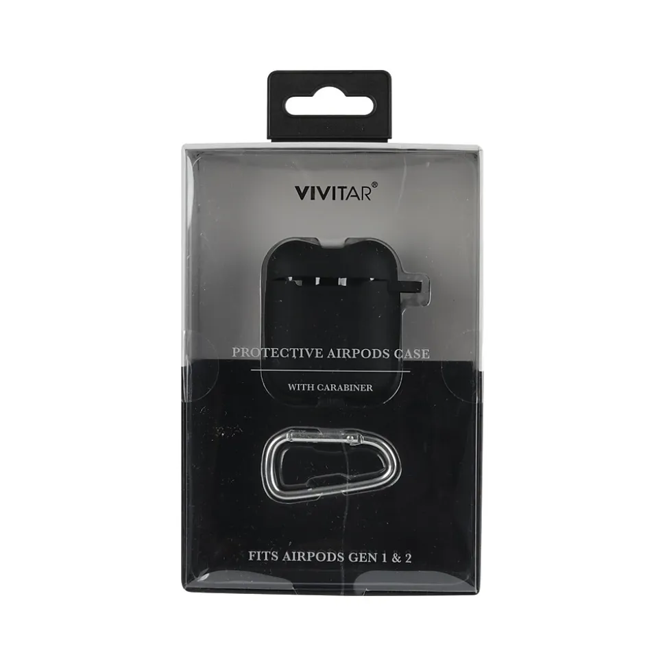 Vivitar Case with Carabiner for AirPods, Black (V90022BLKSTK12)