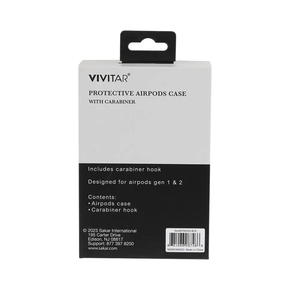 Vivitar Case with Carabiner for AirPods, Black (V90022BLKSTK12)
