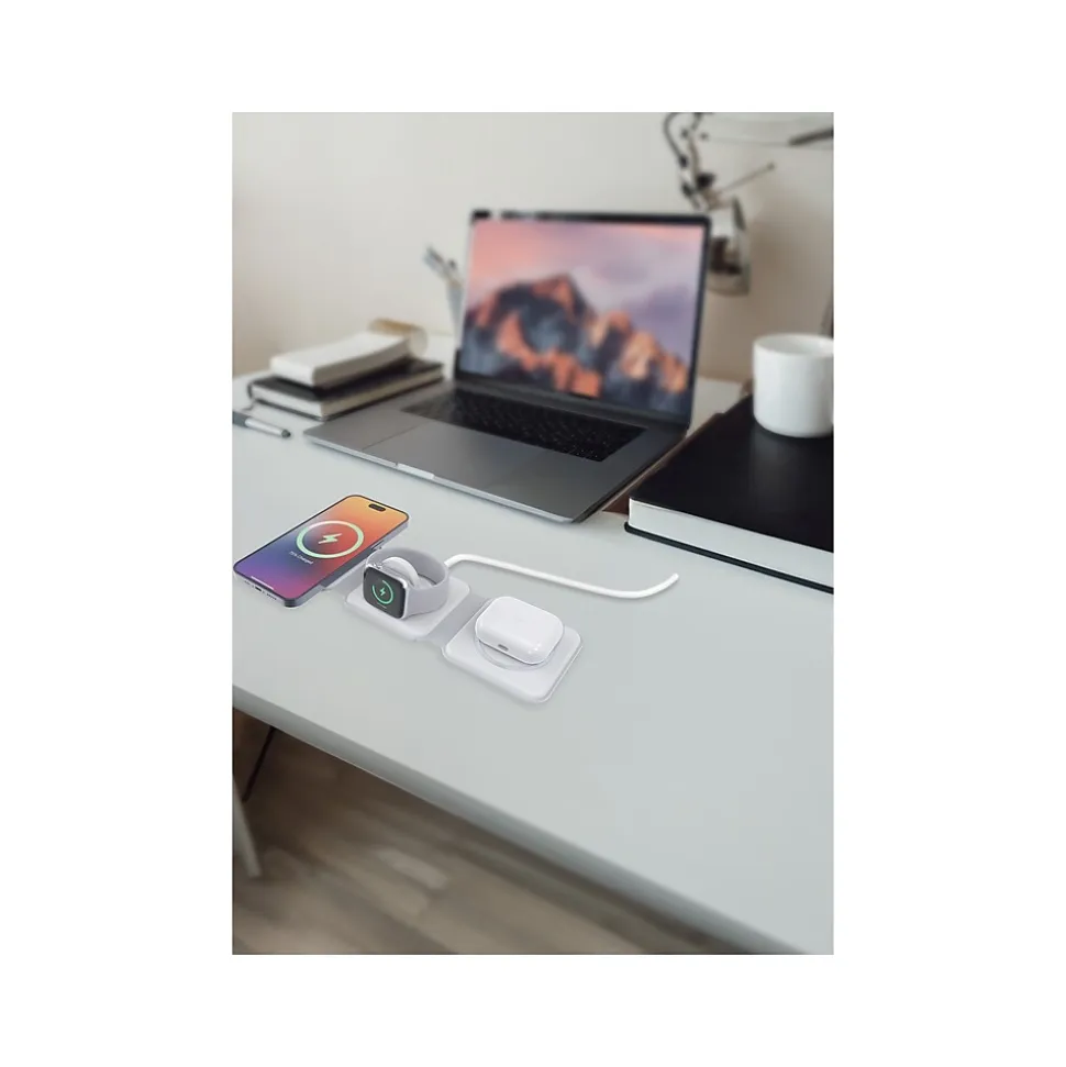 Vivitar Magnetic 3-in-1 Wireless Charging Stand, USB-C, White (PWR5002-WHT-T35-12)